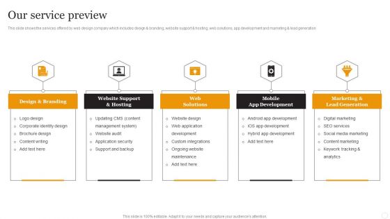 Website Designing Solutions Company Profile Our Service Preview Introduction PDF