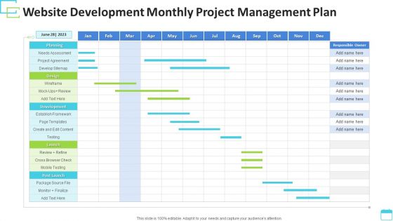 Website Development Monthly Project Management Plan Ideas PDF