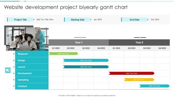 Website Development Project Biyearly Gantt Chart Icons PDF