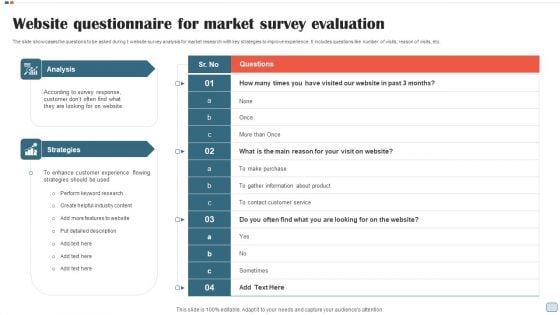 Website Questionnaire For Market Survey Evaluation Diagrams PDF