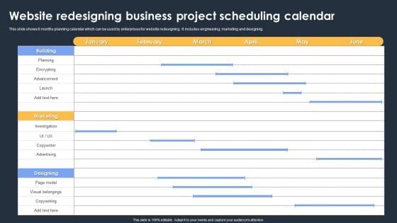 Website Redesigning Business Project Scheduling Calendar Infographics PDF