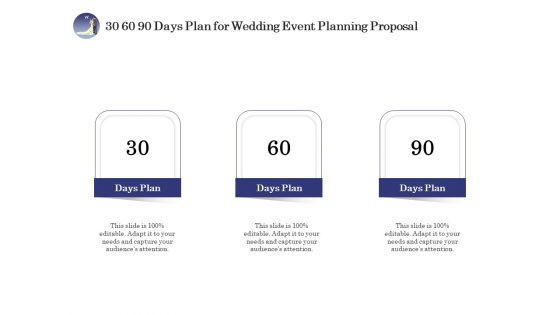 Wedding Affair Management 30 60 90 Days Plan For Wedding Event Planning Proposal Brochure PDF