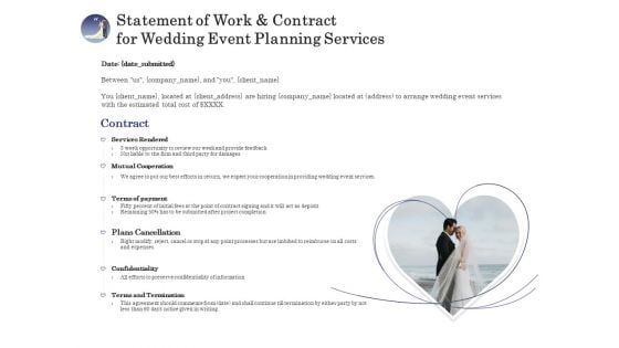 Wedding Affair Management Statement Of Work And Contract For Event Planning Services Introduction PDF