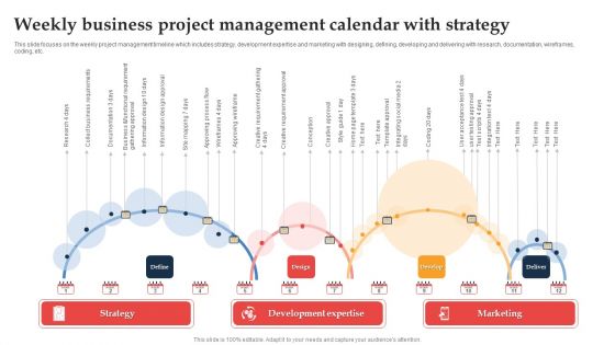 Weekly Business Project Management Calendar With Strategy Ppt Portfolio Layout Ideas PDF