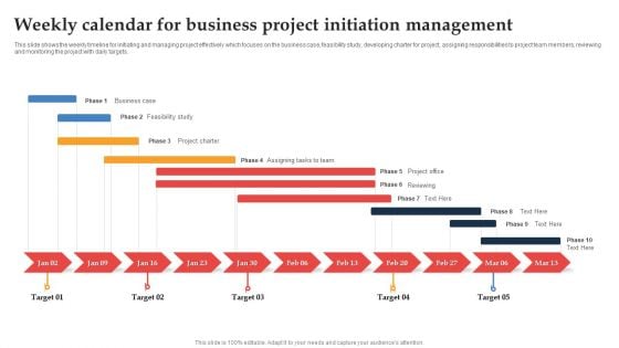 Weekly Calendar For Business Project Initiation Management Ppt Inspiration Design Inspiration PDF