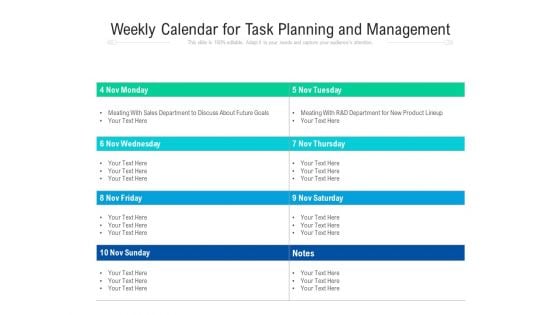 Weekly Calendar For Task Planning And Management Ppt PowerPoint Presentation File Designs Download PDF