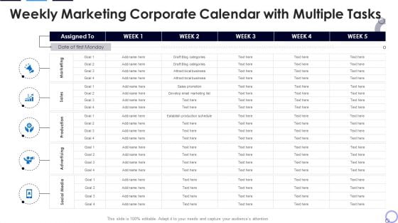 Weekly Marketing Corporate Calendar With Multiple Tasks Ideas PDF