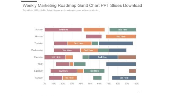 Weekly Marketing Roadmap Gantt Chart Ppt Slides Download