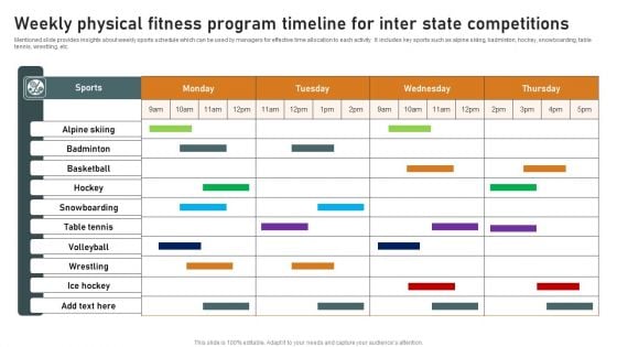 Weekly Physical Fitness Program Timeline For Inter State Competitions Professional PDF