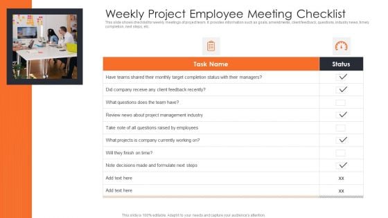 Weekly Project Employee Meeting Checklist Pictures PDF Weekly Project Employee Meeting Checklist Pictures PDF