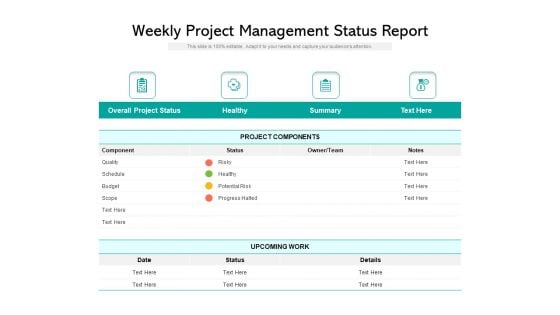 Weekly Project Management Status Report Ppt PowerPoint Presentation Portfolio Model PDF