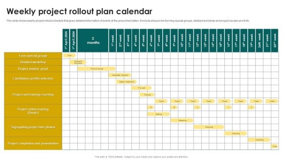 Weekly Project Rollout Plan Calendar Template PDF