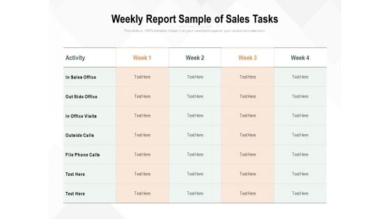 Weekly Report Sample Of Sales Tasks Ppt PowerPoint Presentation Outline Gallery