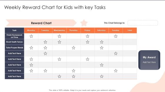 Weekly Reward Chart For Kids With Key Tasks Ppt PowerPoint Presentation Gallery Format PDF