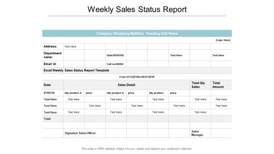 Weekly Sales Status Report Ppt PowerPoint Presentation Slides Elements