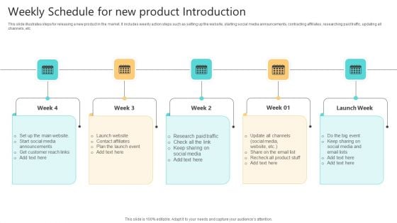 Weekly Schedule For New Product Introduction Icons PDF