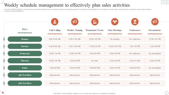 Weekly Schedule Management To Effectively Plan Sales Activities Ppt File Outline PDF