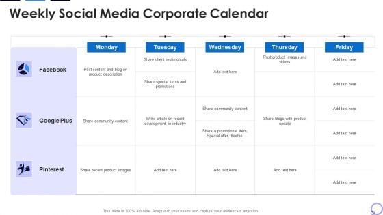 Weekly Social Media Corporate Calendar Topics PDF Weekly Social Media Corporate Calendar Topics PDF
