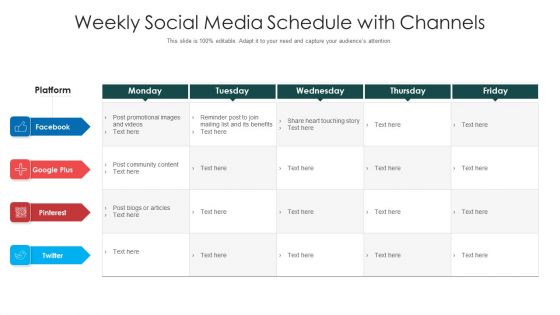 Weekly Social Media Schedule With Channels Ppt PowerPoint Presentation Infographics Outfit PDF