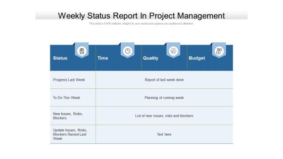 Weekly Status Report In Project Management Ppt PowerPoint Presentation Visual Aids Diagrams PDF