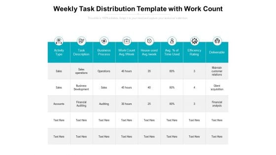 Weekly Task Distribution Template With Work Count Ppt PowerPoint Presentation Infographic Template Slide Download