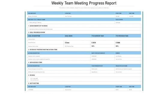 Weekly Team Meeting Progress Report Ppt PowerPoint Presentation File Picture PDF