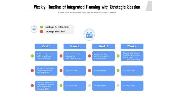 Weekly Timeline Of Integrated Planning With Strategic Session Ppt PowerPoint Presentation File Ideas PDF