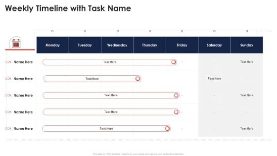 Weekly Timeline With Task Name Application Of Quality Management For Food Processing Companies Sample PDF