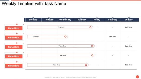 Weekly Timeline With Task Name Assuring Food Quality And Hygiene Topics PDF