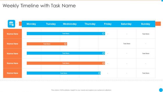Weekly Timeline With Task Name IT Infrastructure By Executing Devops Approach Information PDF