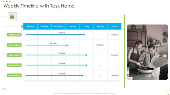 Weekly Timeline With Task Name Uplift Food Production Company Quality Standards Slides PDF