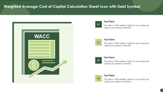 Weighted Average Cost Of Capital Calculation Sheet Icon With Debt Symbol Portrait PDF