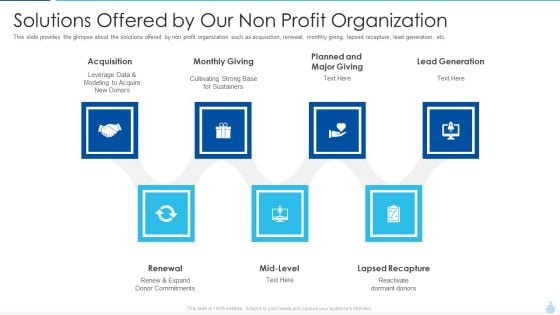 Welfare Investment Deck Solutions Offered By Our Non Profit Organization Ppt Model Layouts PDF Welfare Investment Deck Solutions Offered By Our Non Profit Organization Ppt Model Layouts PDF
