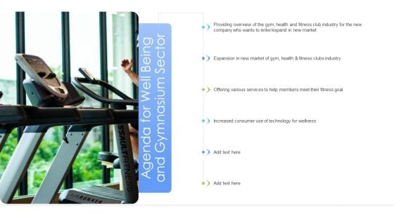 Well Being Gymnasium Sector Agenda For Well Being And Gymnasium Sector Slides PDF