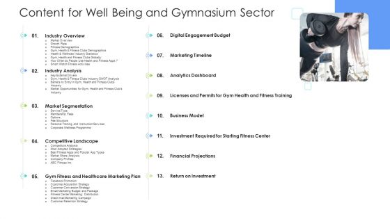 Well Being Gymnasium Sector Content For Well Being And Gymnasium Sector Download PDF