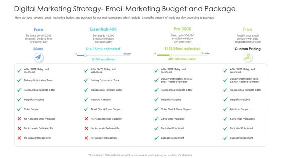 Well Being Gymnasium Sector Digital Marketing Strategy Email Marketing Budget And Package Inspiration PDF