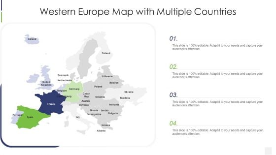 Western Europe Map With Multiple Countries Template PDF