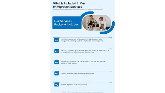 What Is Included In Our Immigration Services One Pager Sample Example Document What Is Included In Our Immigration Services One Pager Sample Example Document