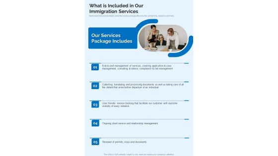 What Is Included In Our Immigration Services One Pager Sample Example Document