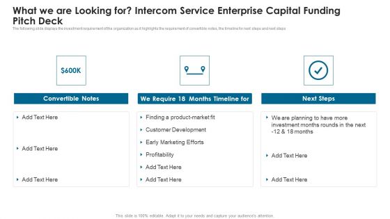 What We Are Looking For Intercom Service Enterprise Capital Funding Pitch Deck Slides PDF