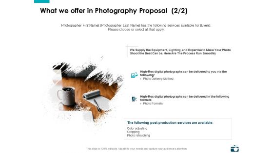 What We Offer In Photography Proposal Management Ppt PowerPoint Presentation File Graphics Pictures