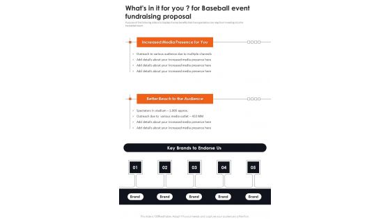 Whats In It For You For Baseball Event Fundraising Proposal One Pager Sample Example Document