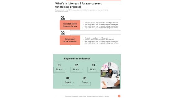 Whats In It For You For Sports Event Fundraising Proposal One Pager Sample Example Document