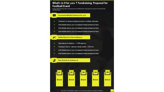 Whats In It For You Fundraising Proposal For Football Event One Pager Sample Example Document