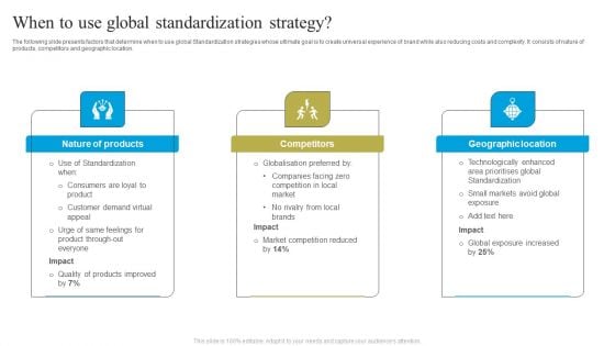 When To Use Global Standardization Strategy Brochure PDF When To Use Global Standardization Strategy Brochure PDF