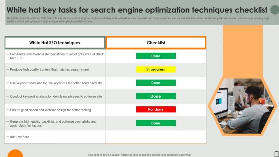 White Hat Key Tasks For Search Engine Optimization Techniques Checklist Information PDF