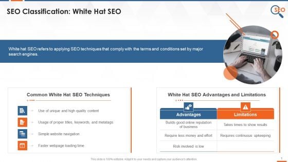 White Hat SEO With Techniques Advantages And Limitations Training Ppt