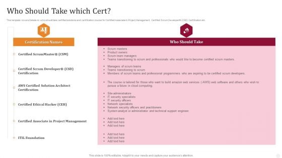 Who Should Take Which Cert Technology License For IT Professional Slides PDF