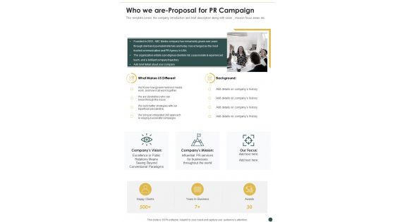 Who We Are Proposal For PR Campaign One Pager Sample Example Document