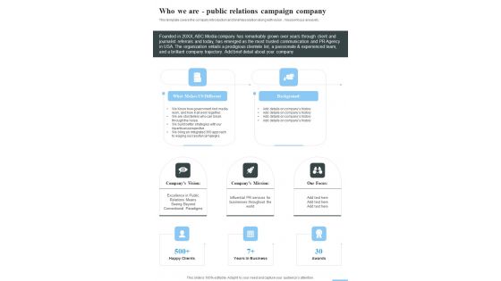 Who We Are Public Relations Campaign Company One Pager Sample Example Document Who We Are Public Relations Campaign Company One Pager Sample Example Document